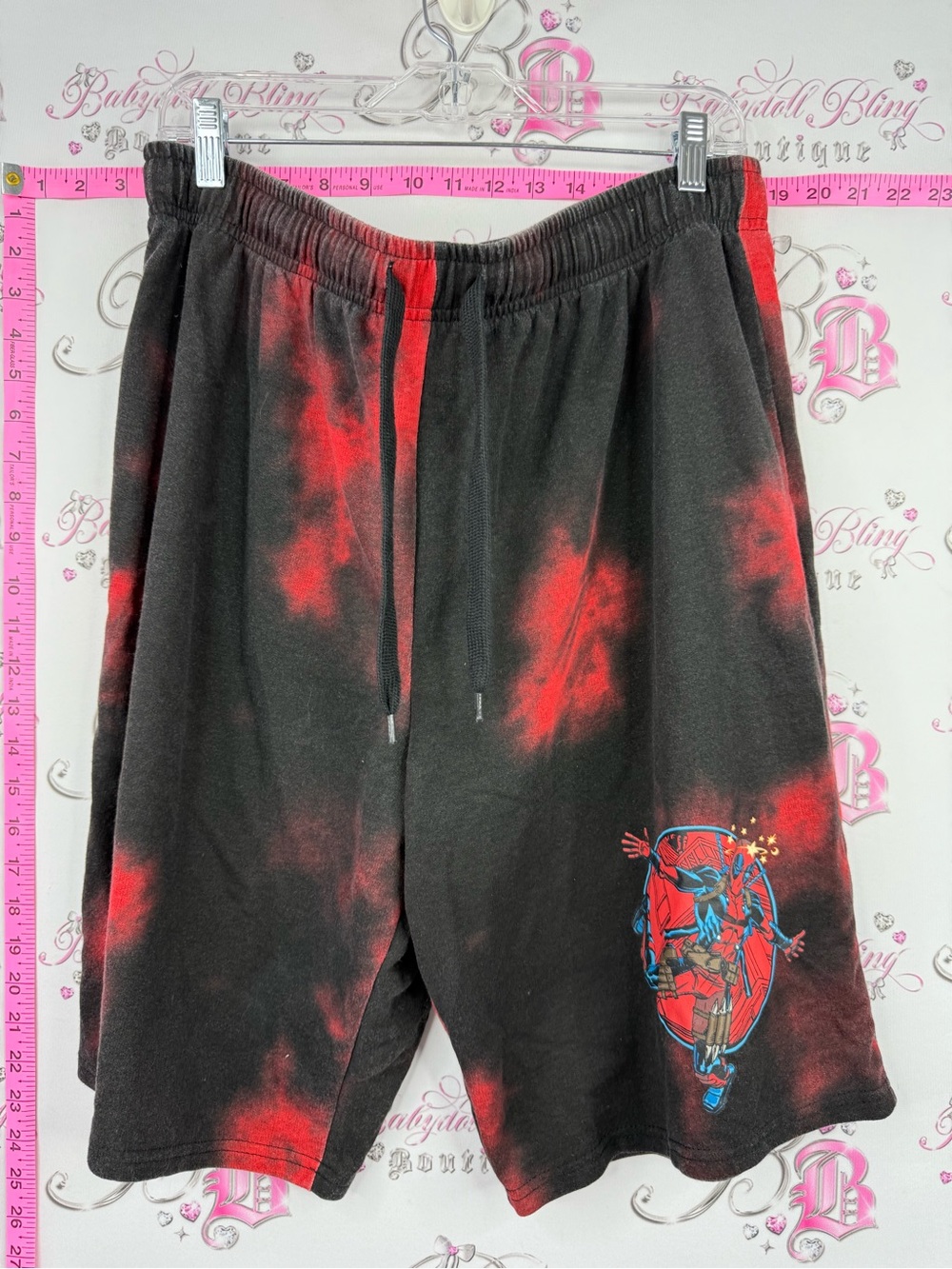Marvel tie dye shorts Black & Red Tie-Dye Athletic Shorts with Graphic